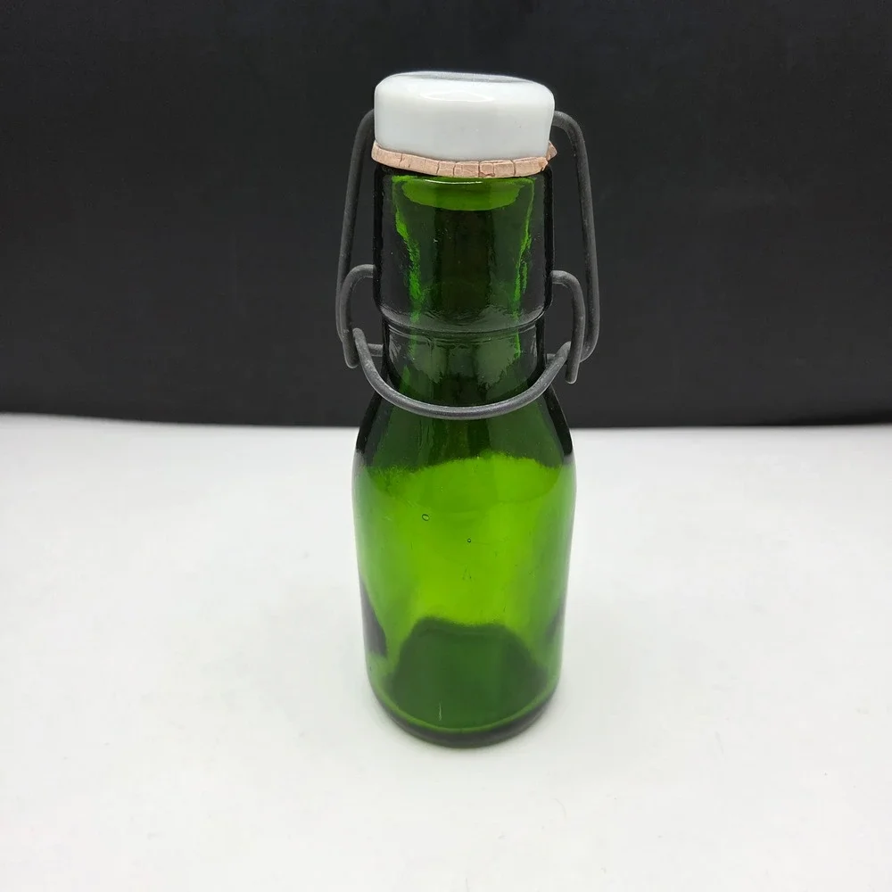 Vintage Green Glass Bottle Swing Top Bail Ceramic Stopper 6.25